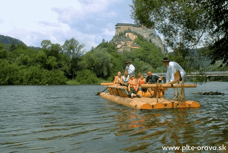 Wooden rafts on the river Orava